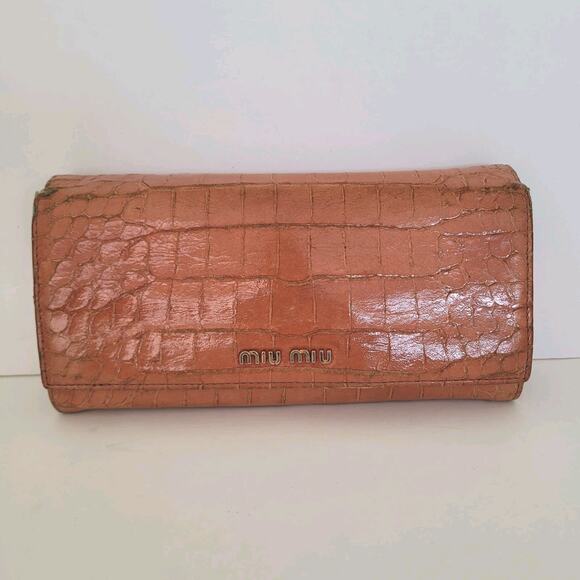 Miu Miu Handbags - Miu Miu Croc-Embossed Leather Wallet in Light Brown